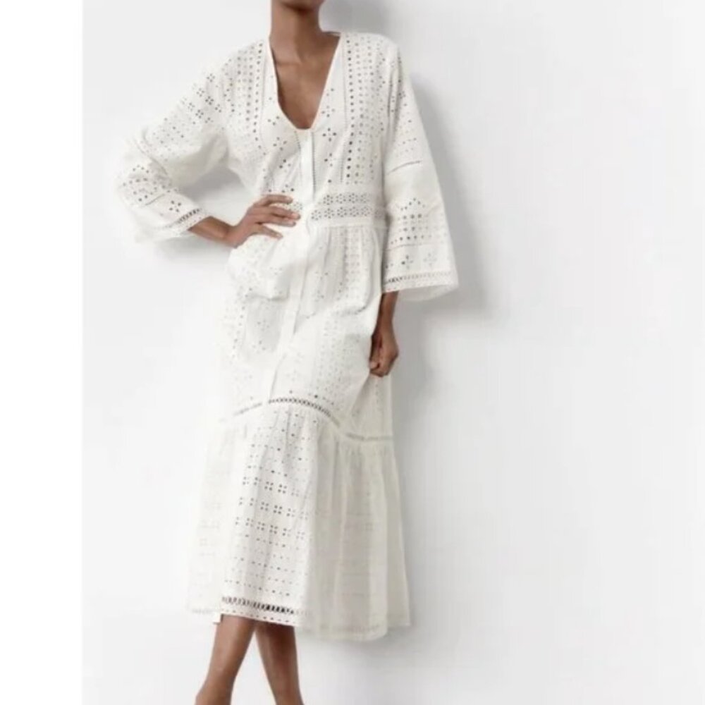 Zara white lace eyelet dress